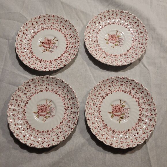 4 Johnson Bros Teacup Saucers 5.75" Rose Bouquet England Ironstone Vintage - Picture 1 of 6
